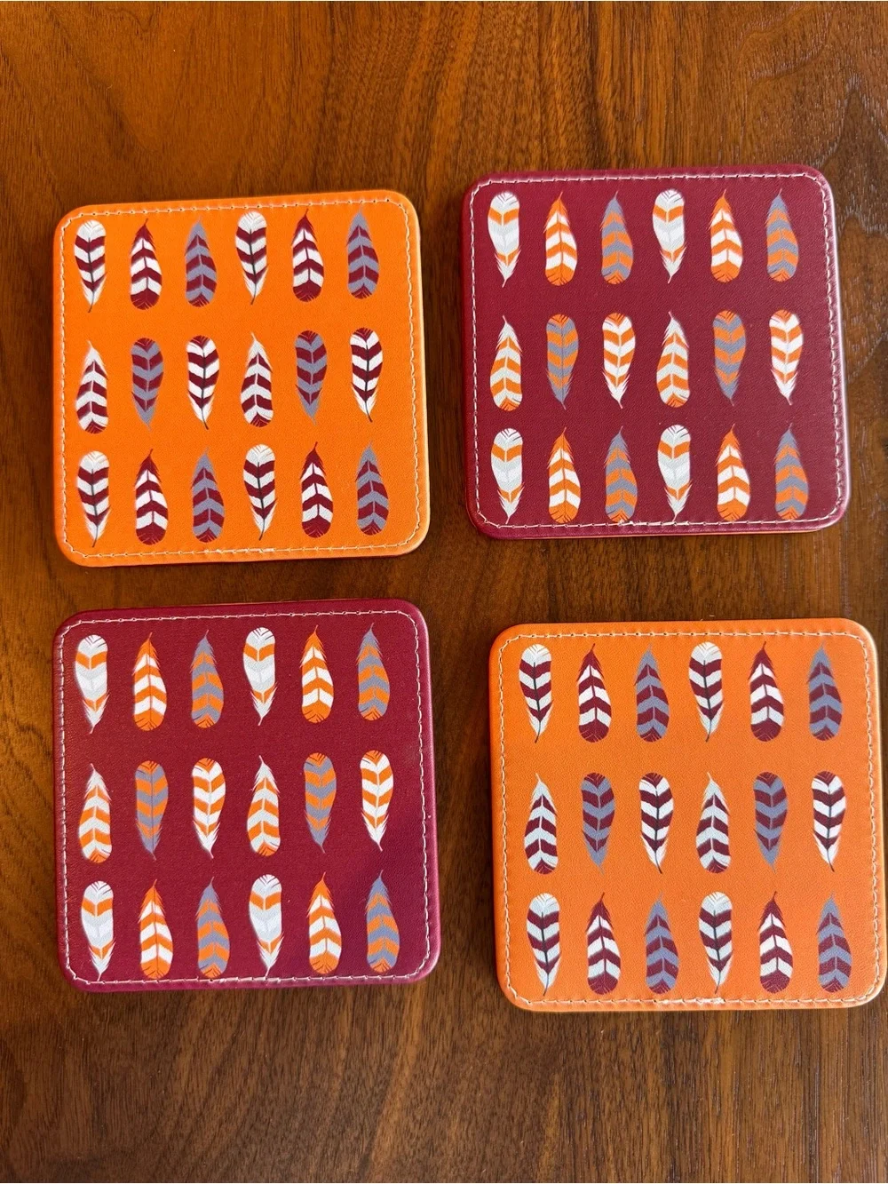 VIrginia Tech Hokies  Vegan Leather Reversible Coasters - Orange & Maroon